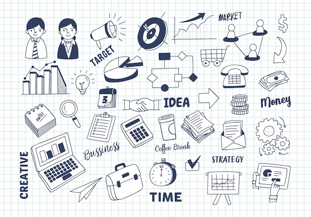 Vector conjunto de negocios marketing doodle