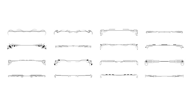 Conjunto Negro Colección de líneas simples Doodle Elementos de borde Diseño vectorial Estilo Esbozo aislado