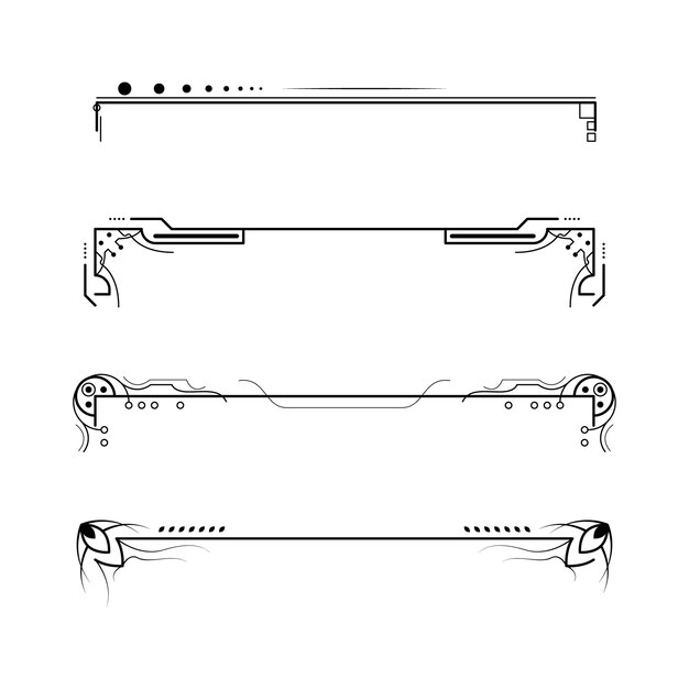 Conjunto Negro Colección de líneas simples Doodle Elementos de borde Diseño vectorial Estilo Esbozo aislado