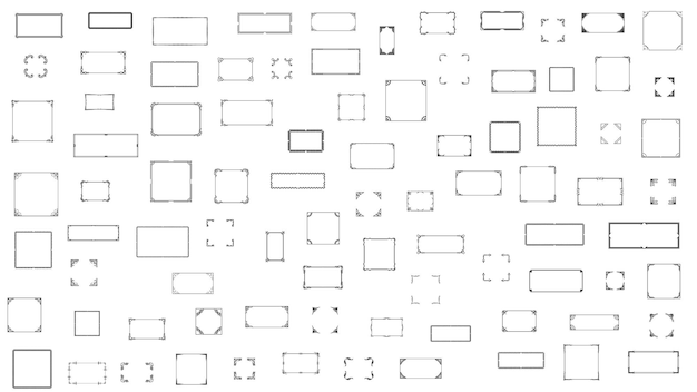Conjunto Negro Colección de marcos de línea simple Doodle Marco floral cuadrado Elementos Estilo de diseño vectorial