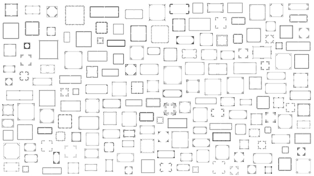 Conjunto Negro Colección de marcos de línea simple Doodle Marco floral cuadrado Elementos Estilo de diseño vectorial