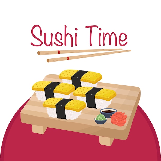 Conjunto de nigiris. Plantilla para redes sociales sobre el tema del Sushi.