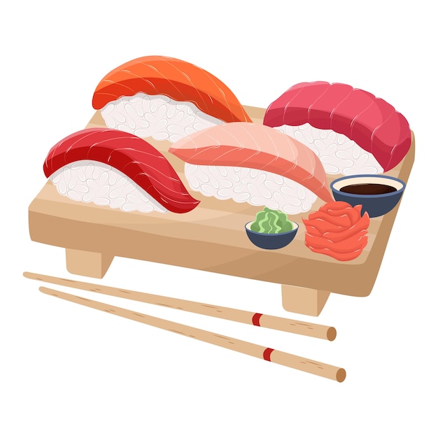 Conjunto de nigiris. Sushi vectorial. Icono de comida de entrega.