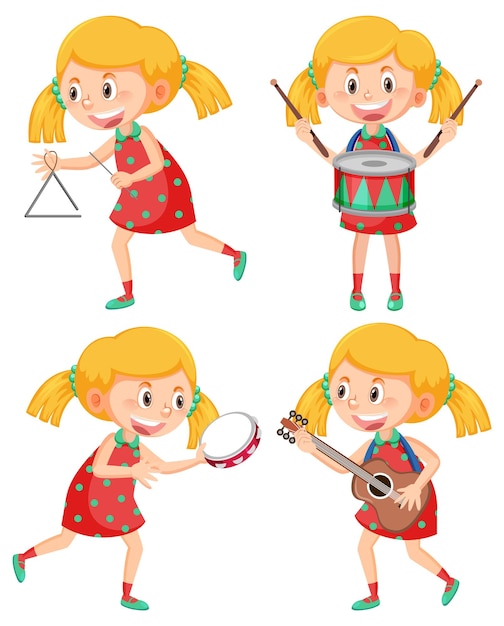 Conjunto de niña con instrumento musical.