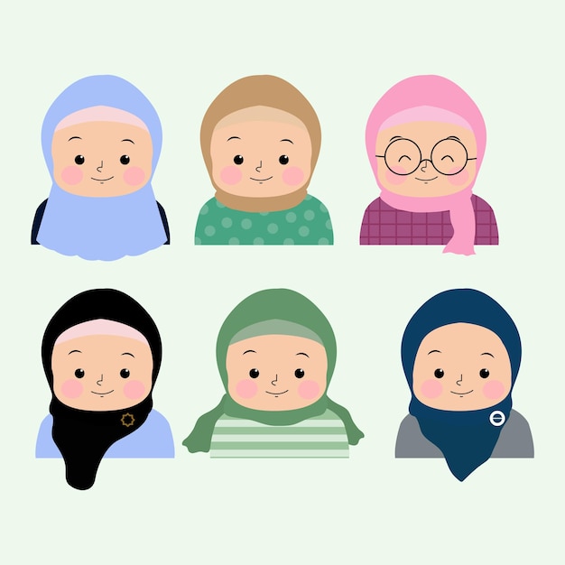 Conjunto de niñas de dibujos animados con hijab