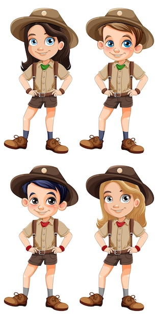 Conjunto de niño y niña en uniforme de explorador.
