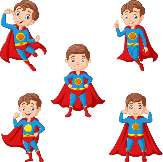 Conjunto de niño superhéroe de dibujos animados