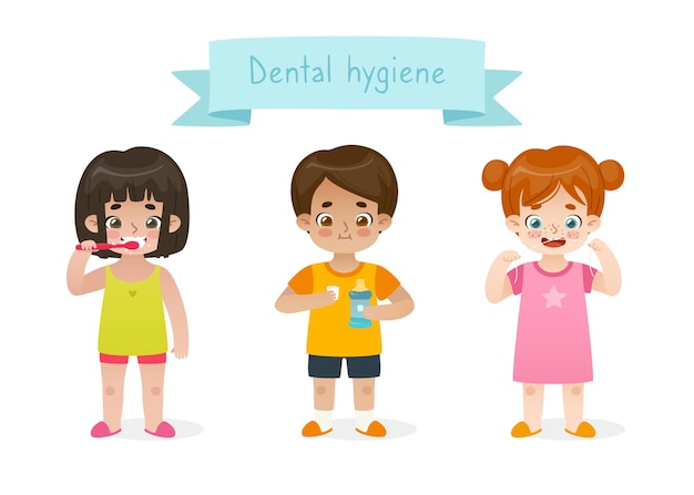 Conjunto de niños de dibujos animados cepillarse los dientes Colección de higiene dental para niños Los bebés cuidan sus dientes