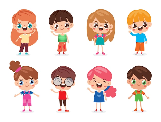 Vector conjunto de niños de dibujos animados