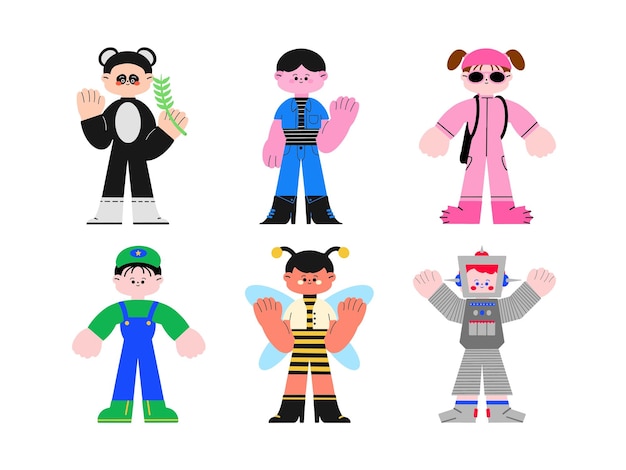 Conjunto de niños en diferentes disfraces Ilustración vectorial en un estilo plano