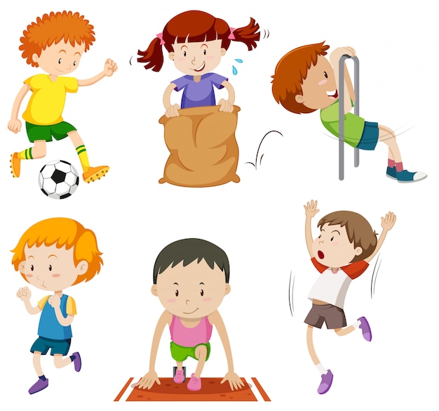 Conjunto de niños haciendo actividades deportivas