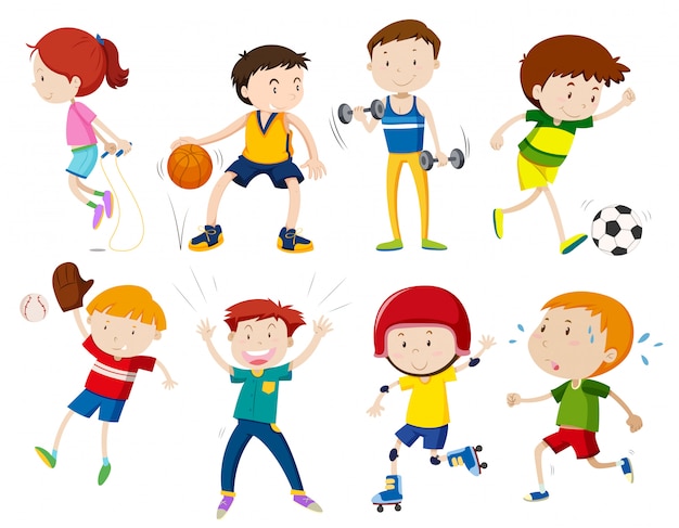 Vector conjunto de niños haciendo actividades