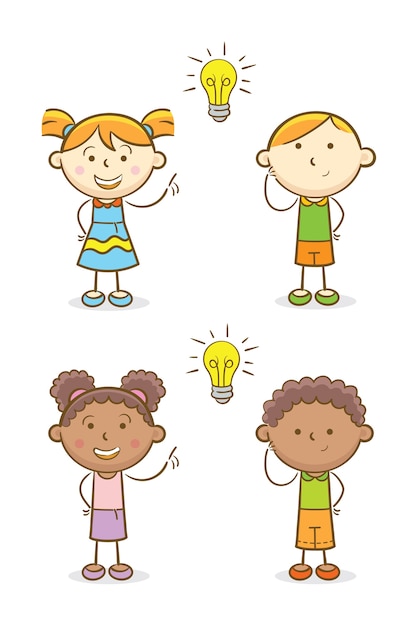 Vector conjunto de niños con idea