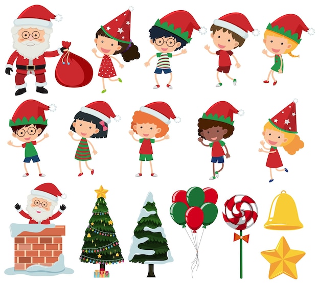 Vector un conjunto de niños en navidad vector libre