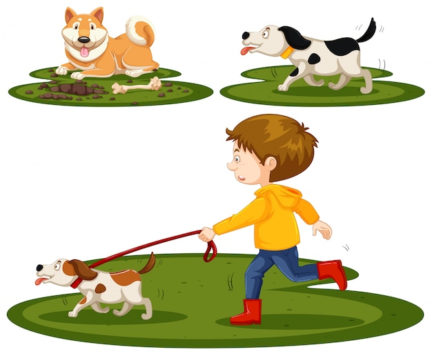 Vector conjunto de niños y perros