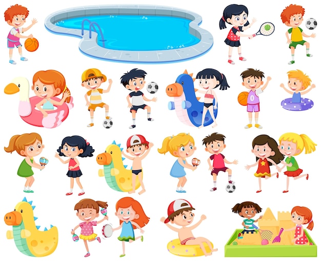 Conjunto de niños realizando diferentes actividades.