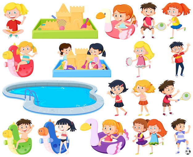Conjunto de niños realizando diferentes actividades.