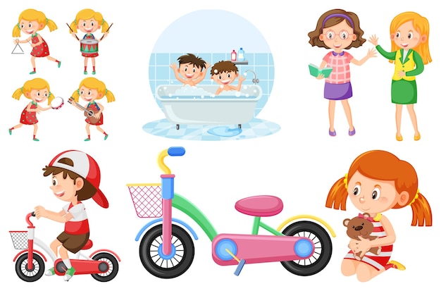 Conjunto de niños realizando diferentes actividades.