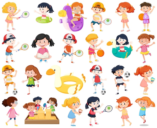 Vector conjunto de niños realizando diferentes actividades.