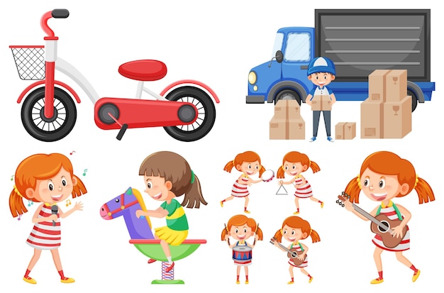 Vector conjunto de niños realizando diferentes actividades.