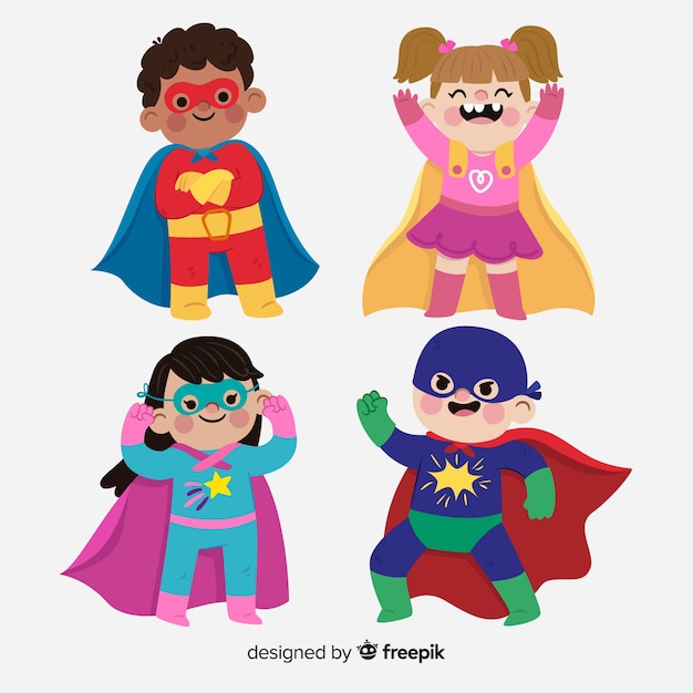Vector conjunto de niños superheroes