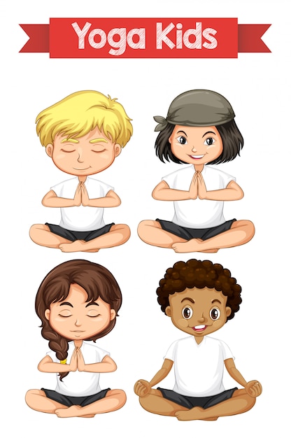 Vector conjunto de niños de yoga