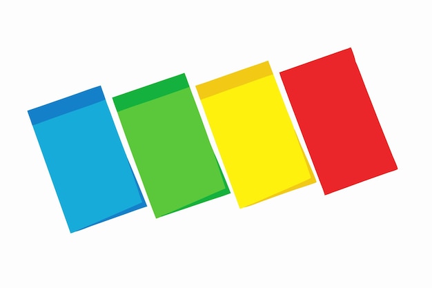 Conjunto de notas adhesivas amarillas, azules, rojas y verdes aisladas sobre un fondo blanco