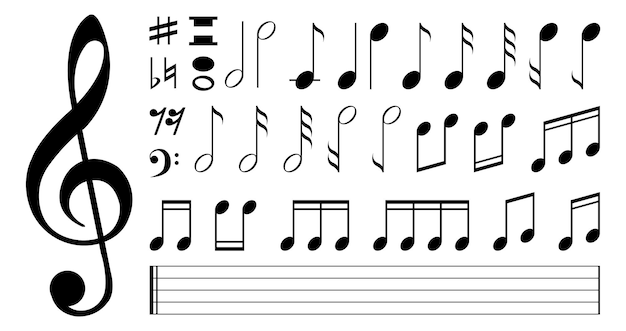 Conjunto de notas de icono de música y papel de línea