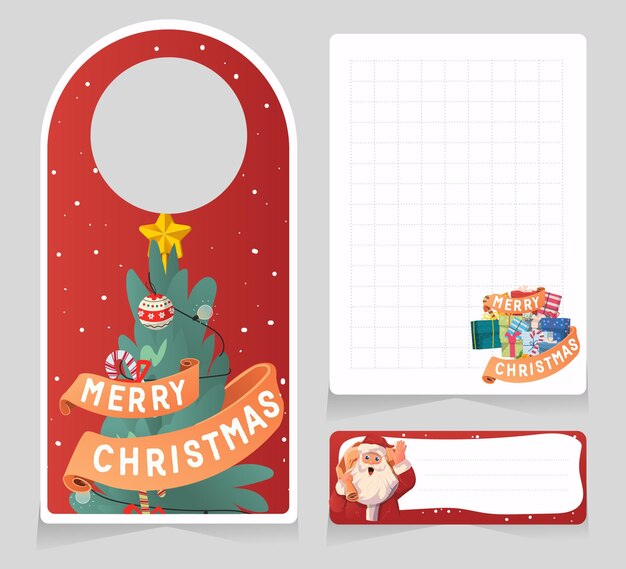 Conjunto de notas del planificador y etiqueta colgante con tema navideño