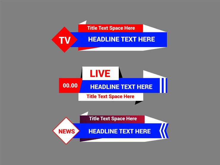 Vector conjunto de noticias tercios inferiores etiquetas de transmisión de tv vectoriales aisladas pancartas y barras vectoriales
