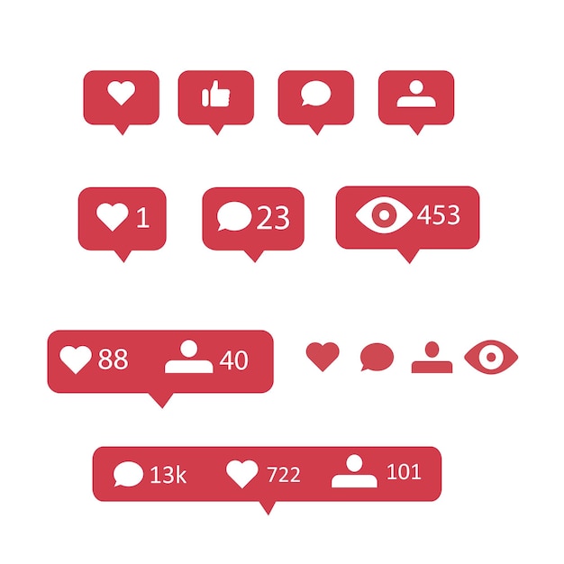 Vector conjunto de notificaciones y iconos de instagram planos vectoriales