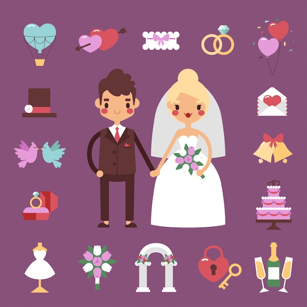 Vector conjunto de novia novio boda.