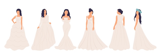Conjunto de novia sobre fondo blanco en vector aislado de estilo plano