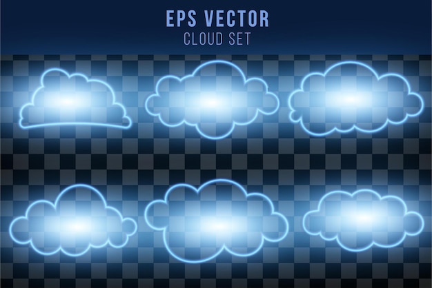 Vector conjunto de nube con efecto de neón azul aislado recurso gráfico eps vector diseño