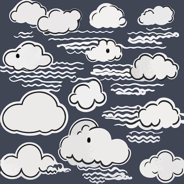 Vector conjunto de nubes aisladas en un fondo gris suaves nubes esponjosas de dibujos animados redondos simulan un vector de icono