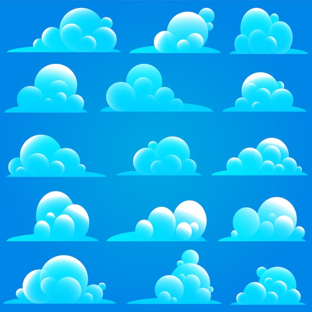 Conjunto de nubes aislado sobre un fondo azul.