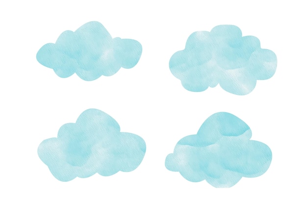 Vector un conjunto de nubes azules con las palabras nube en la parte inferior.