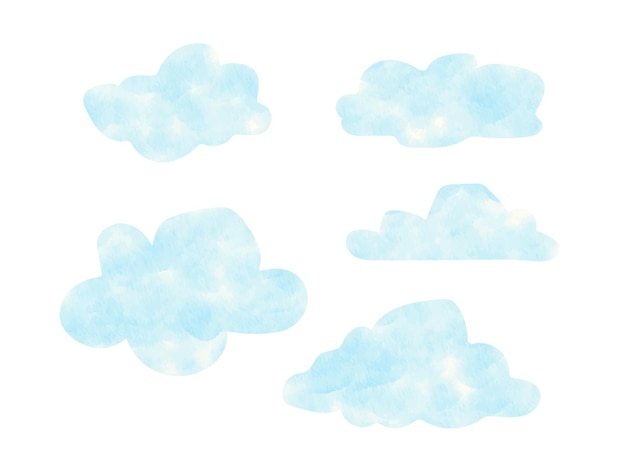 Vector un conjunto de nubes azules sobre un fondo blanco.