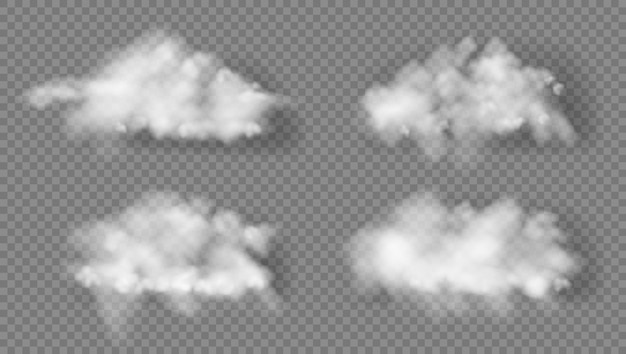 Conjunto de nubes blancas esponjosas transparentes realistas 3D