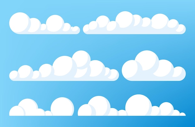 Conjunto de nubes de cielo azul Forma de nube de icono de nube Conjunto de diferentes nubes Colección de símbolo de etiqueta de forma de icono de nube Vector de elemento gráfico Elemento de diseño vectorial para logotipo web e impresión