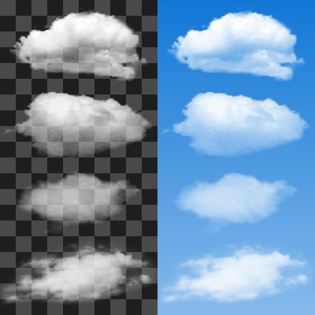 Conjunto de nubes en el cielo azul. ilustración vectorial