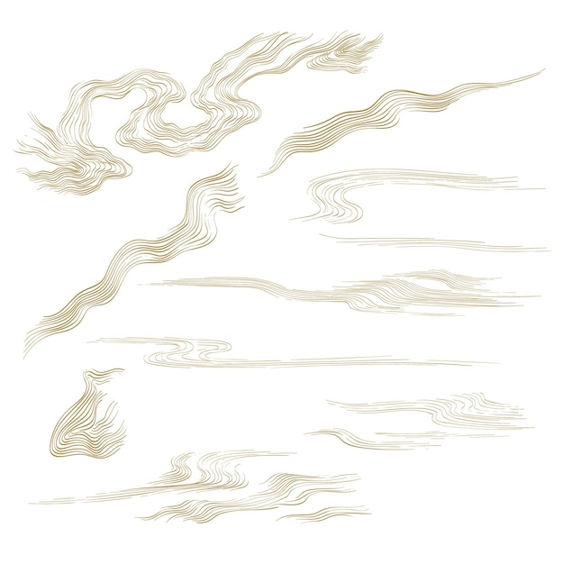 Conjunto de nubes dibujadas a mano con vector de patrón japonés Elementos de línea abstractos