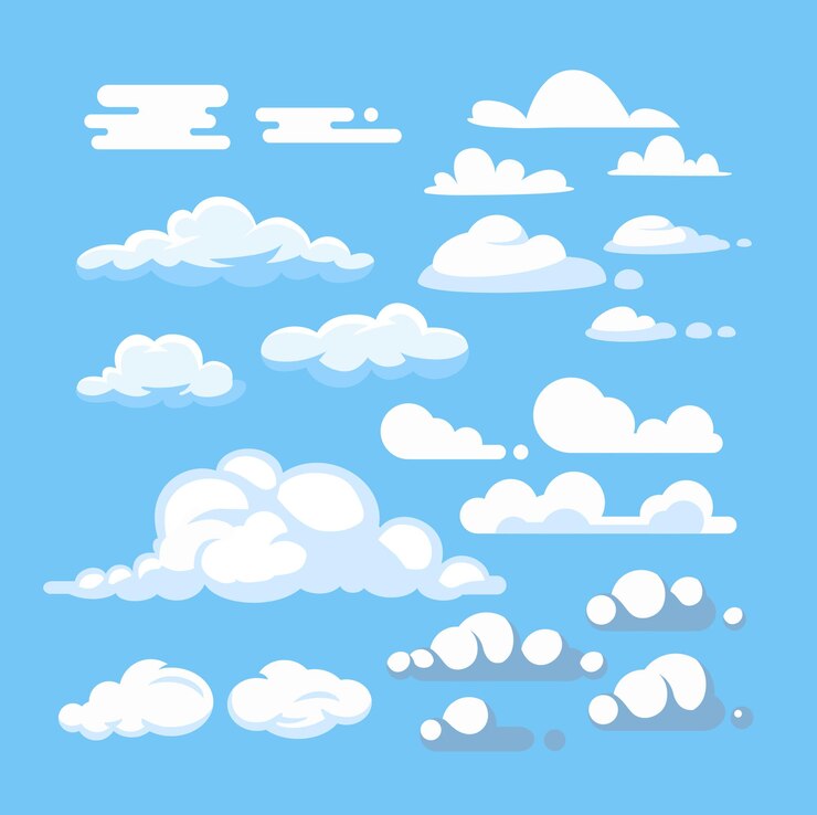 Vector conjunto de nubes de dibujos animados. cielo azul
