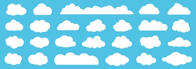 Conjunto de nubes de dibujos animados en un diseño plano Colección de nubes blancas