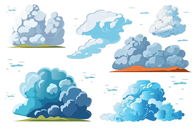 Conjunto de nubes con diferentes formas un delicioso conjunto de ilustraciones de nube con un diseño encantador