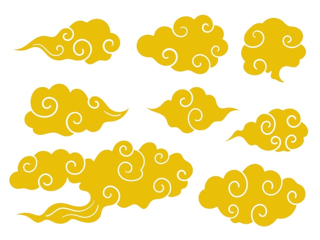 Conjunto de nubes de estilo japonés o chino ornamento tradicional oriental