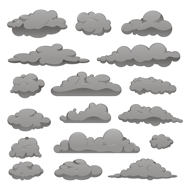 Vector conjunto de nubes grises de diferentes formas.