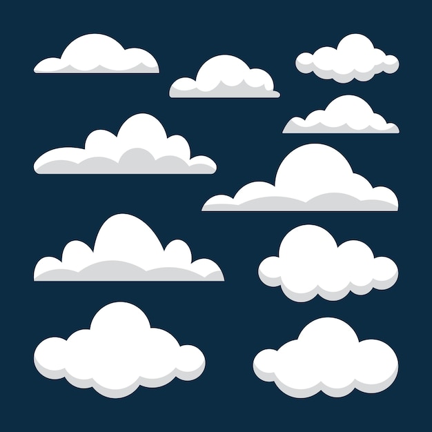 Conjunto de nubes Icono de nube en fondo oscuro para animación y gráficos 2D