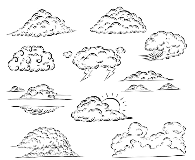 Vector conjunto de nubes a mano