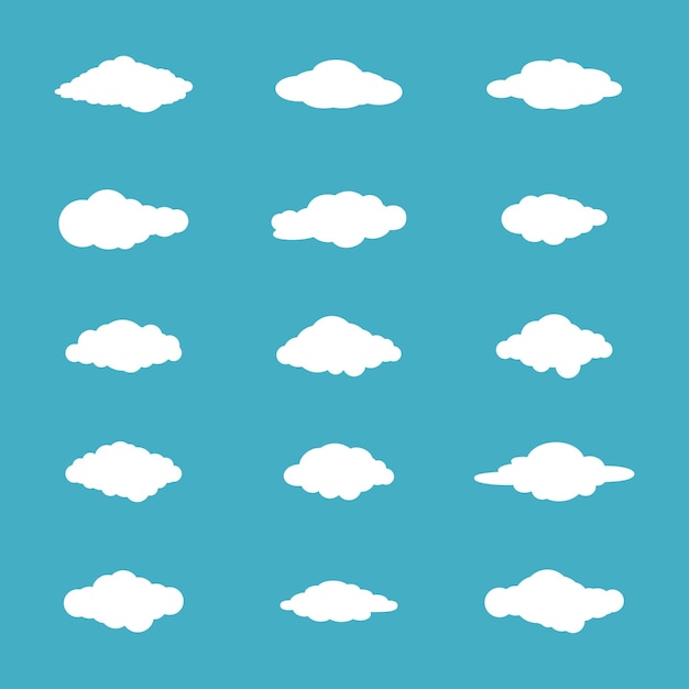 Conjunto de nubes nubladas signo de lluvia cielo azul almacenamiento para diseño gráfico